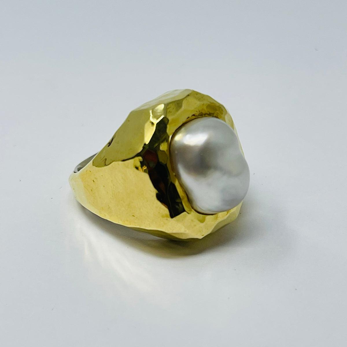 Henry Dunay Hammered 18K Gold Ring with Baroque Pearl