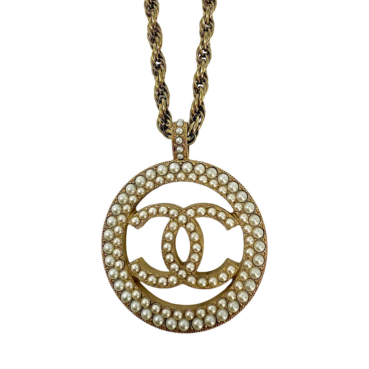 Chanel Faux Pearl CC Pendant Necklace