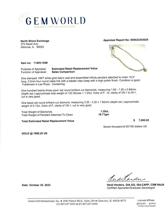 18K White Gold Necklace with 88 Diamonds