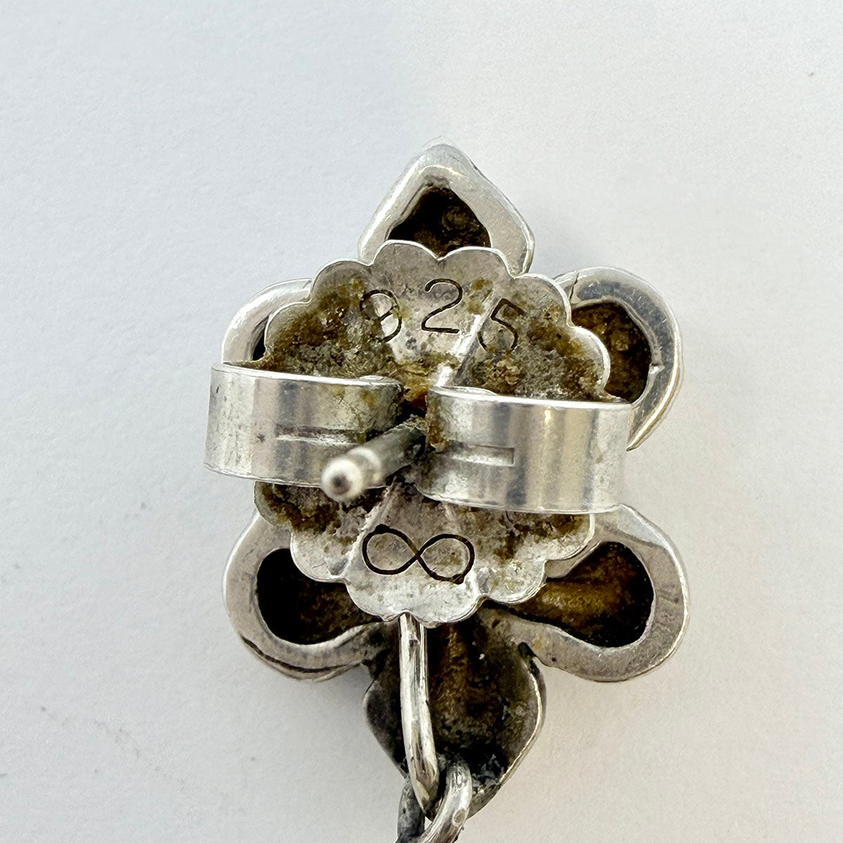 Therese Crowe Sterling Silver Fleur de Lis Drop Earrings with Pearl