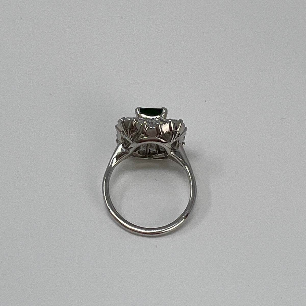 Platinum Emerald and Diamond Ballerina Design  Ring