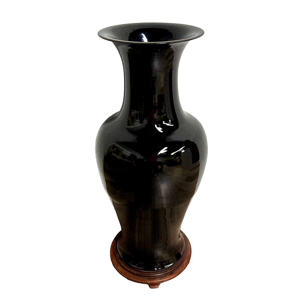 40" monochrome mirror-black baluster floor vase