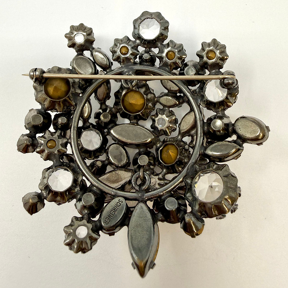 Signed Schreiner Vintage Rhinestone Brooch