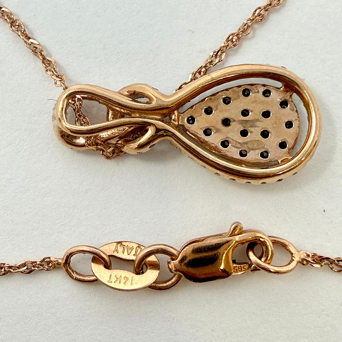 14K Rose Gold Necklace with Teadrop Diamond Pendant