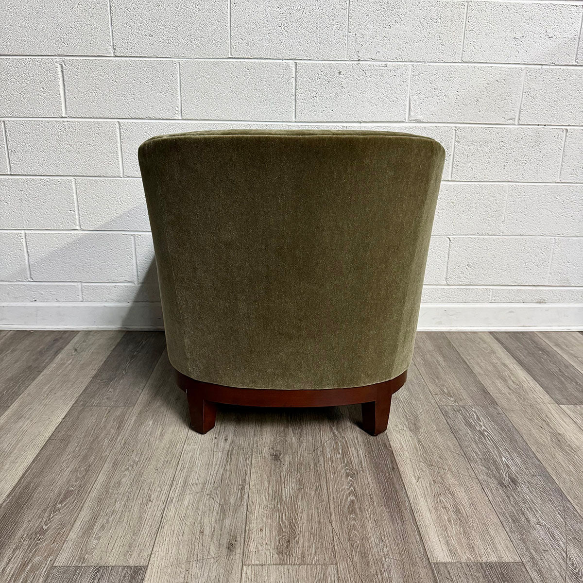 Pair of A. Rudin Olive Green Moihair Club Chairs