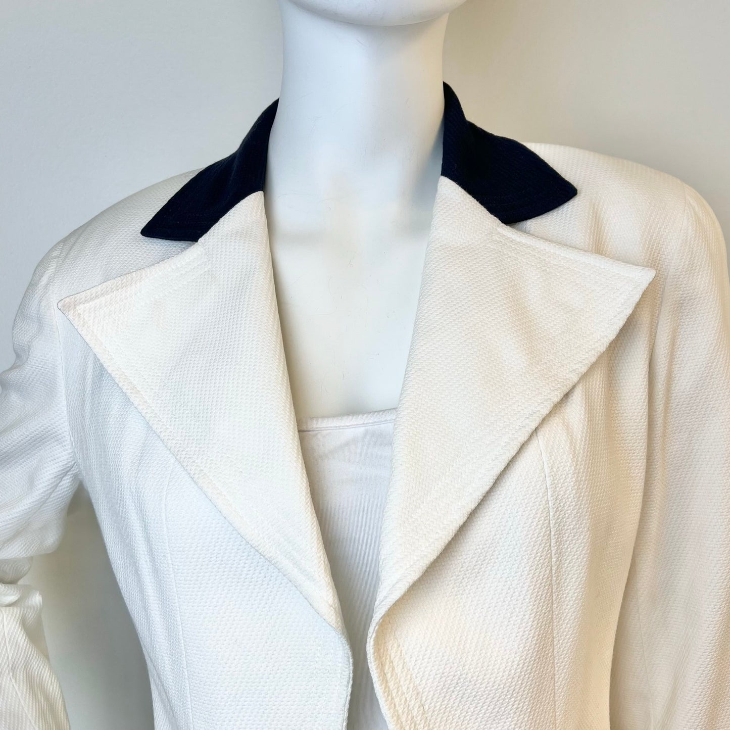Chanel Vintage Cotton Blazer with Navy Collar