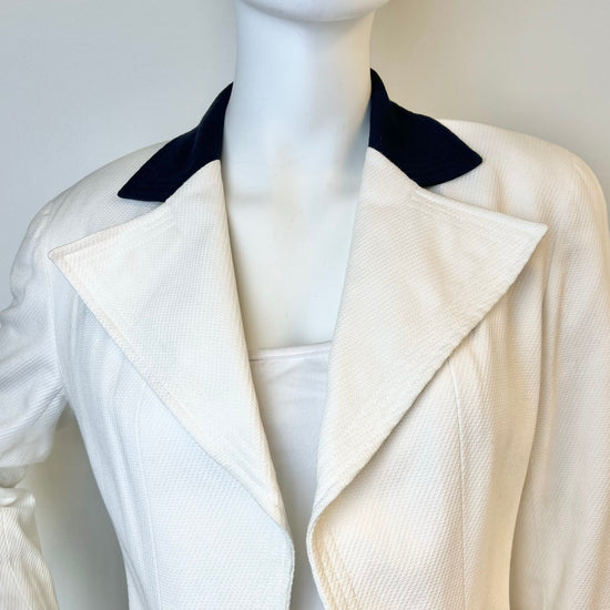 Chanel Vintage Cotton Blazer with Navy Collar