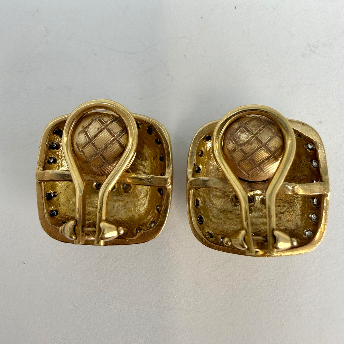 18K Gold Square Clip-on Earrings with Diamonds