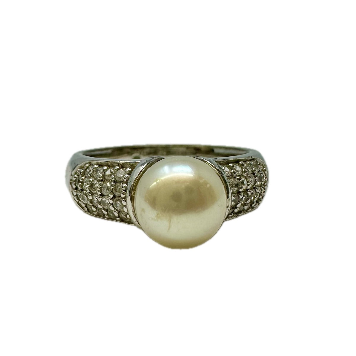 Sterling Silver and Diamond Ring with Pearl