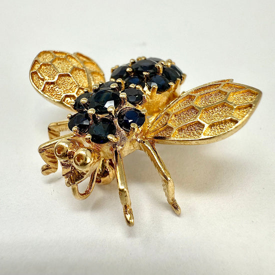 14K Gold Bee Pin  with Sapphire