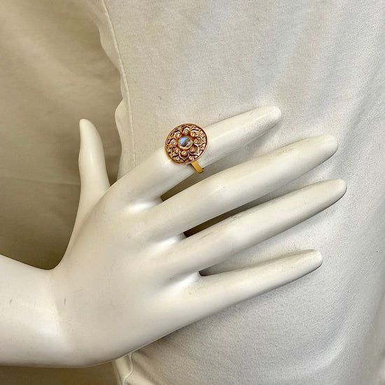 18K Rose Gold Ring with Filigree Design with Diamond and Moonstone