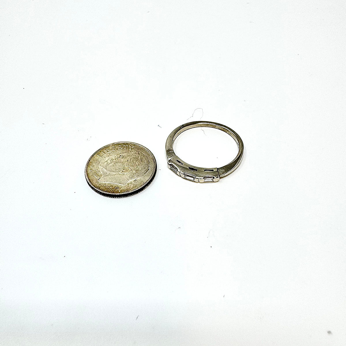14K White Gold Band with 3 Straight Diamonds