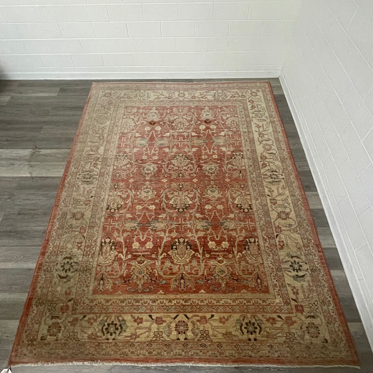 Vintage Area Rug with Geometric Design Some Fading
