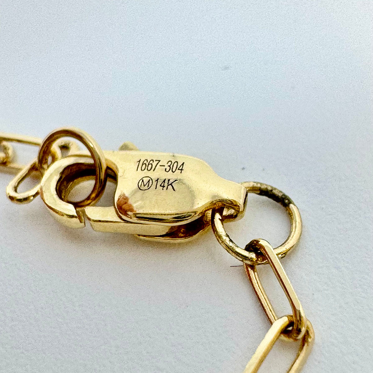 14K Gold Paper Clip Chain Necklace with Diamond Embellished Center Oval