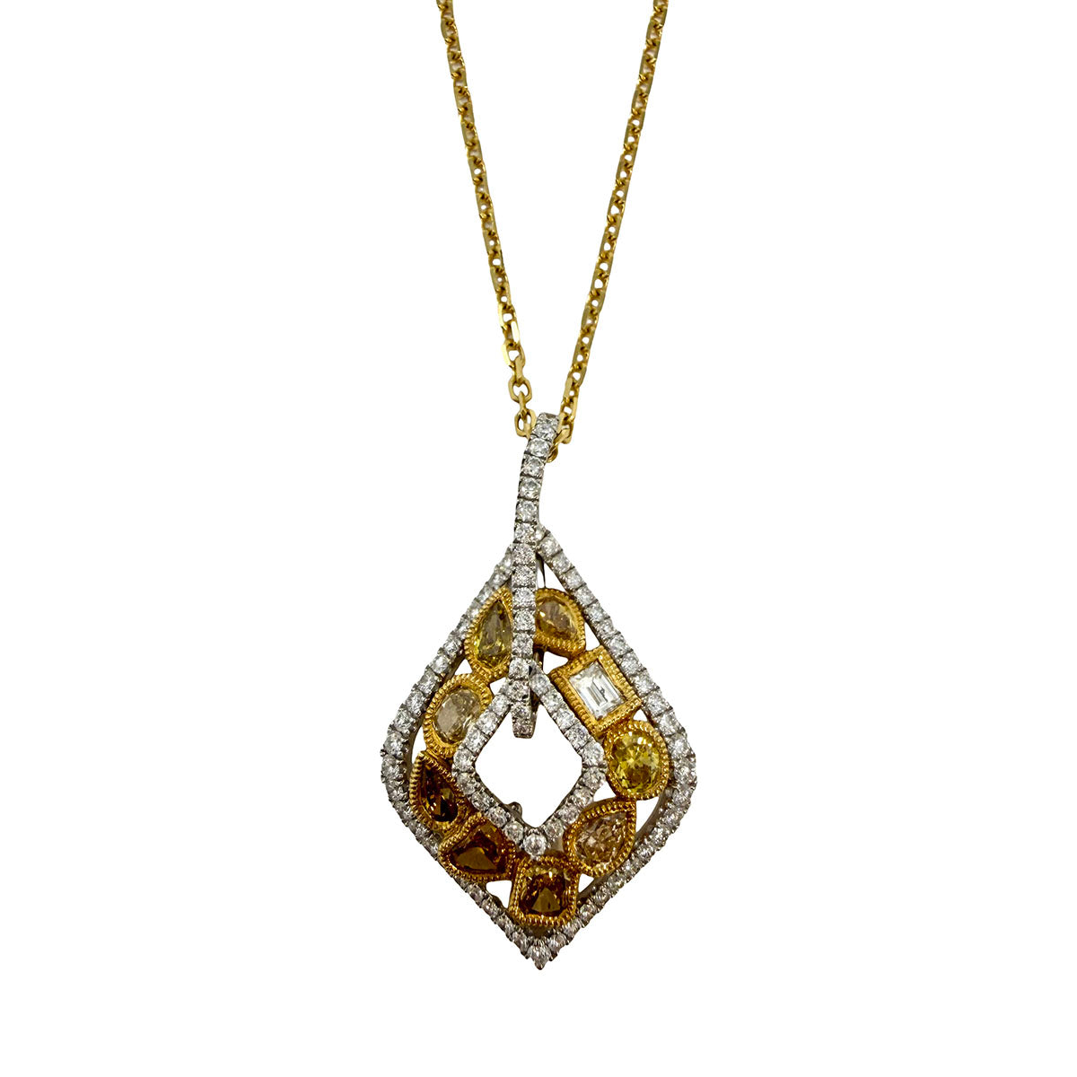 18K Gold Pendant Necklace with Diamond Pendant