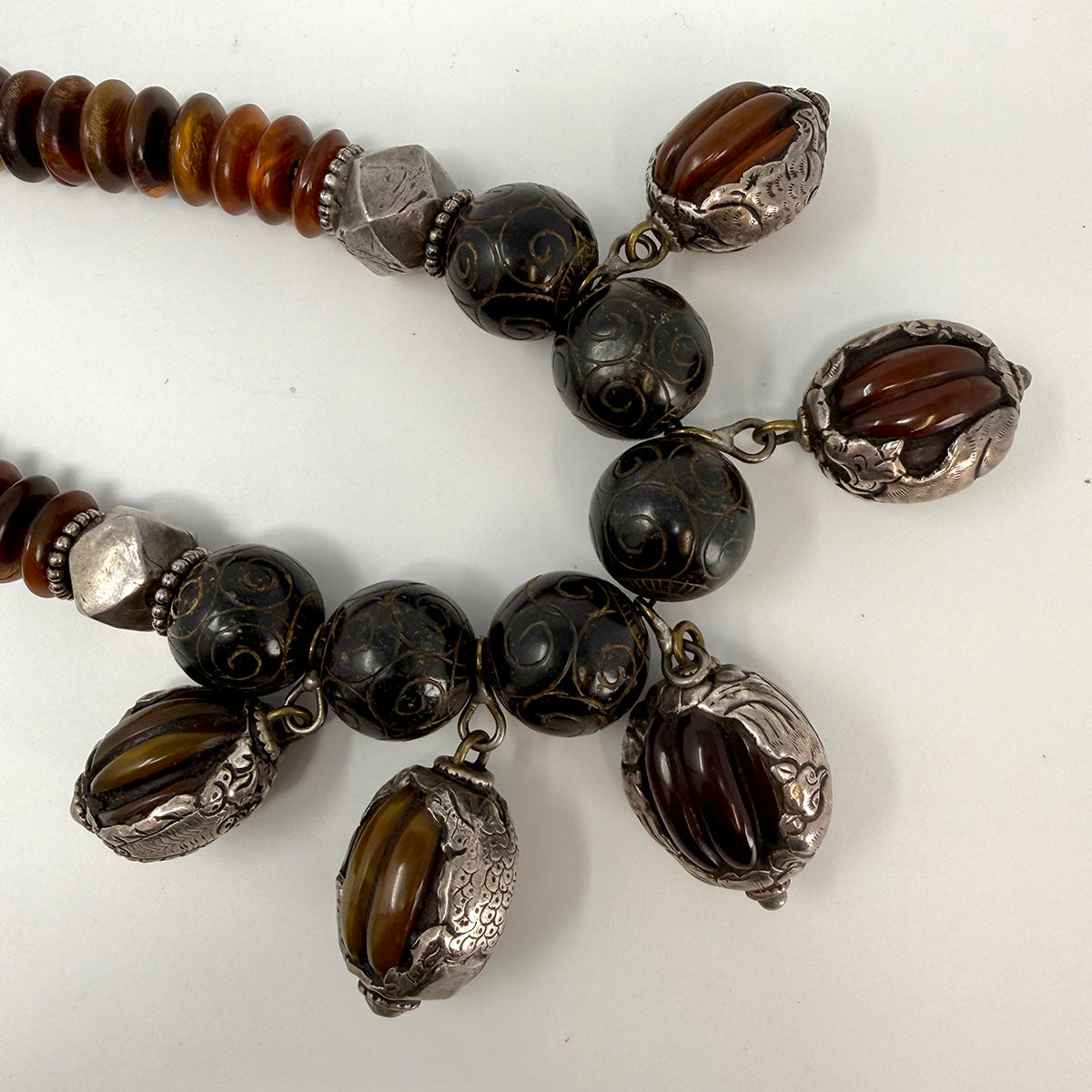 Masha Archer Amber Drop  in Silver Animal Setting Necklace