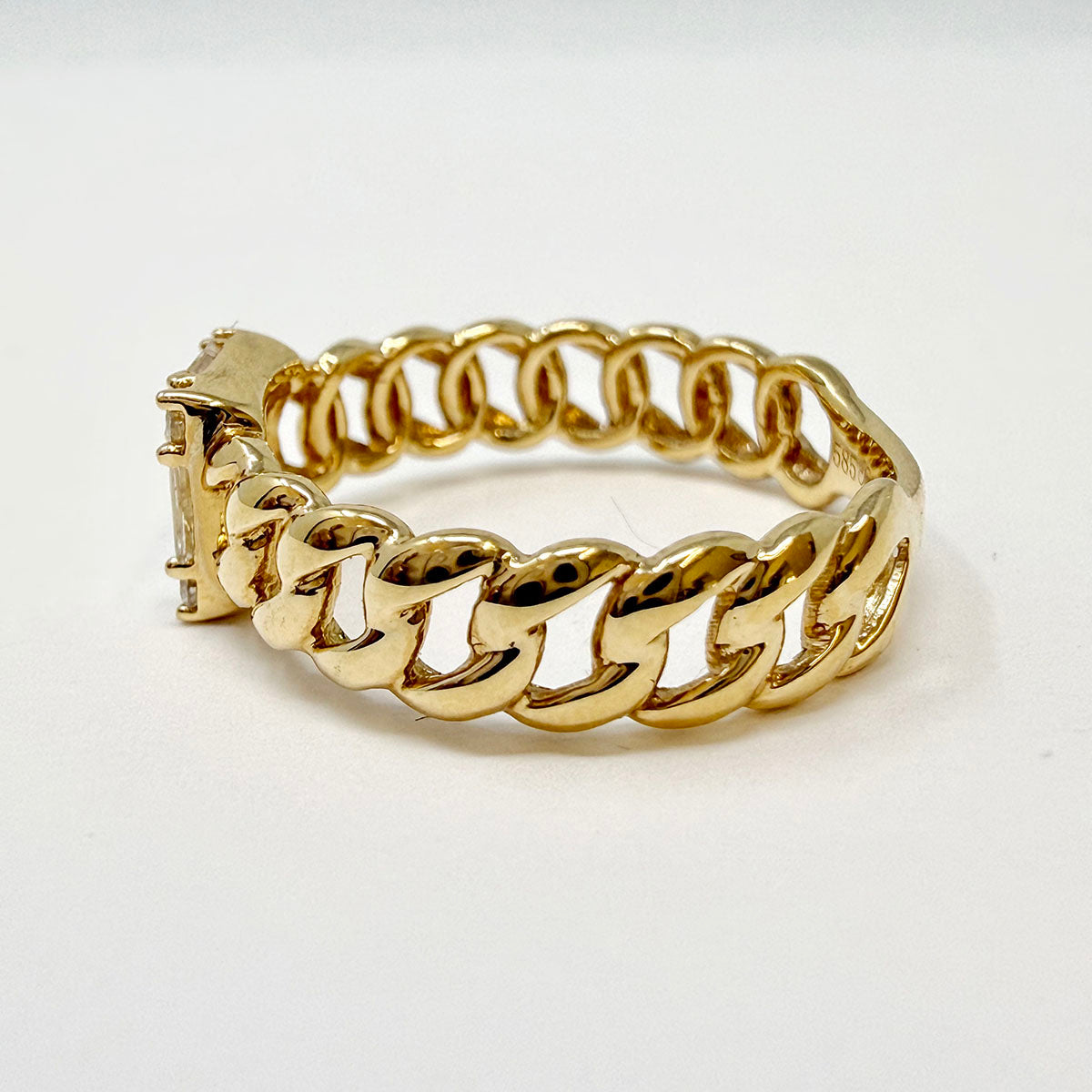 14K Gold Link Ring with Diamonds