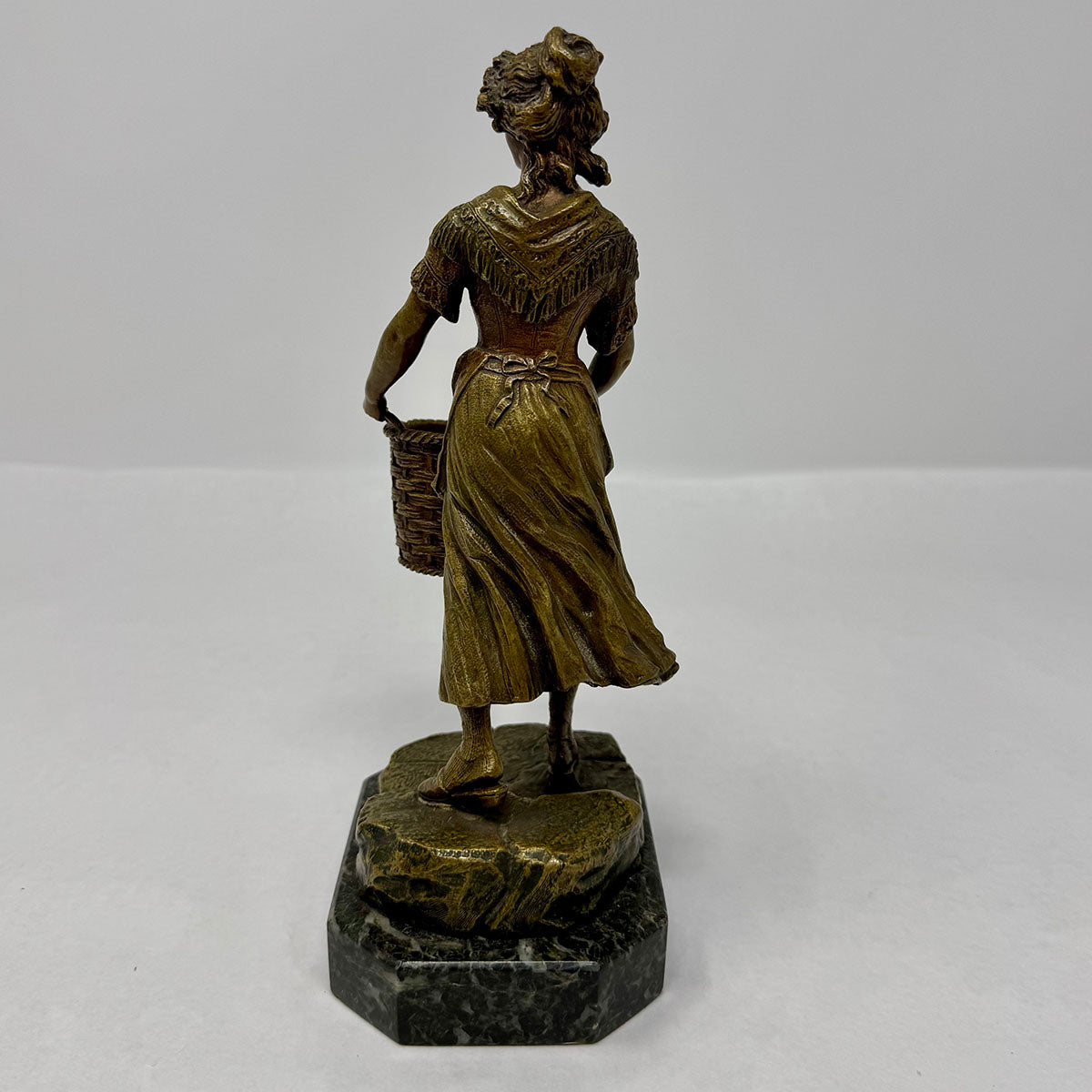 "The Laundress" Polychrome Bronze Sculpture on Marble Base