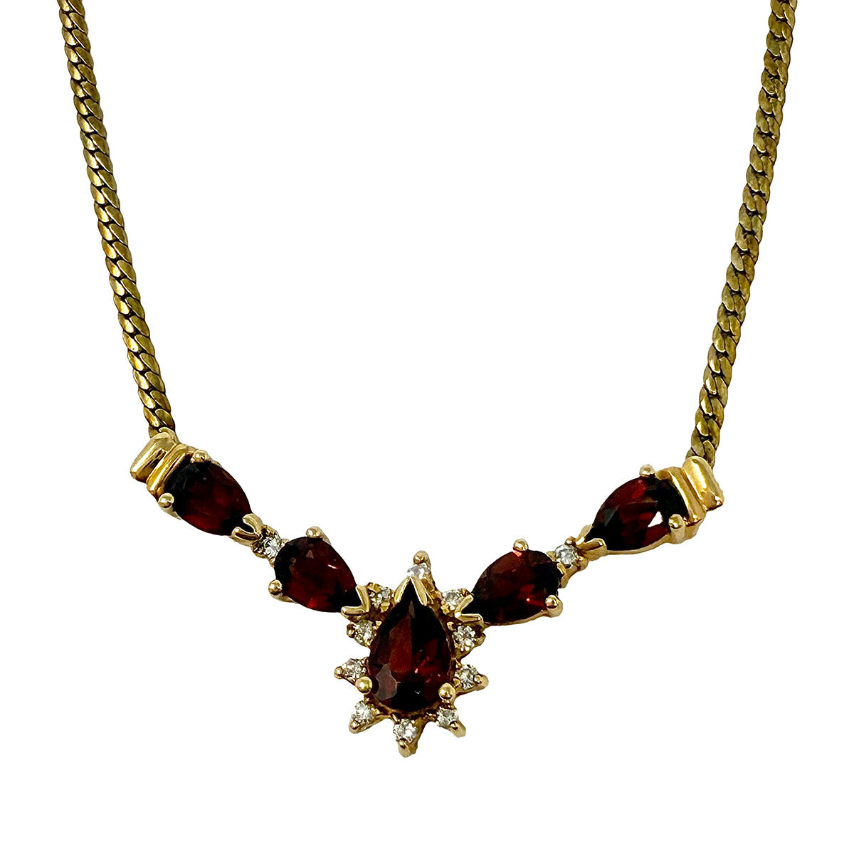 14K Gold Necklace with Garnets and Diamonds