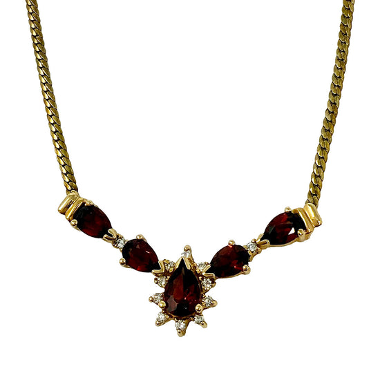 14K Gold Necklace with Garnets and Diamonds