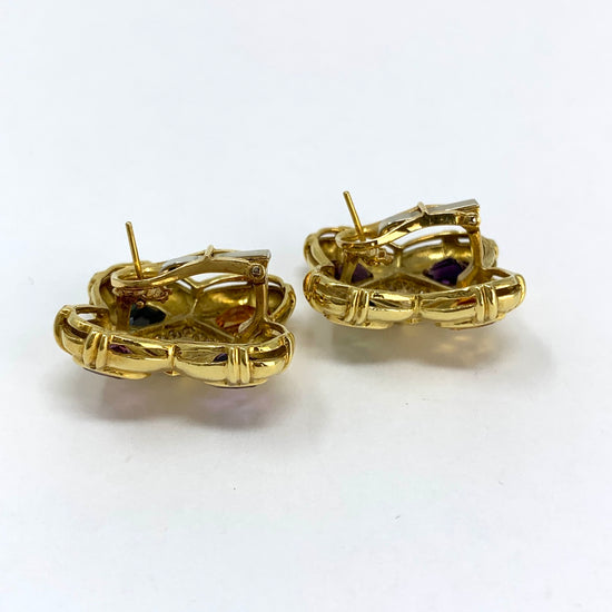 Jeffrey Stevens Earclips with Amethyst, Citrine, Rhodolite and Diamonds