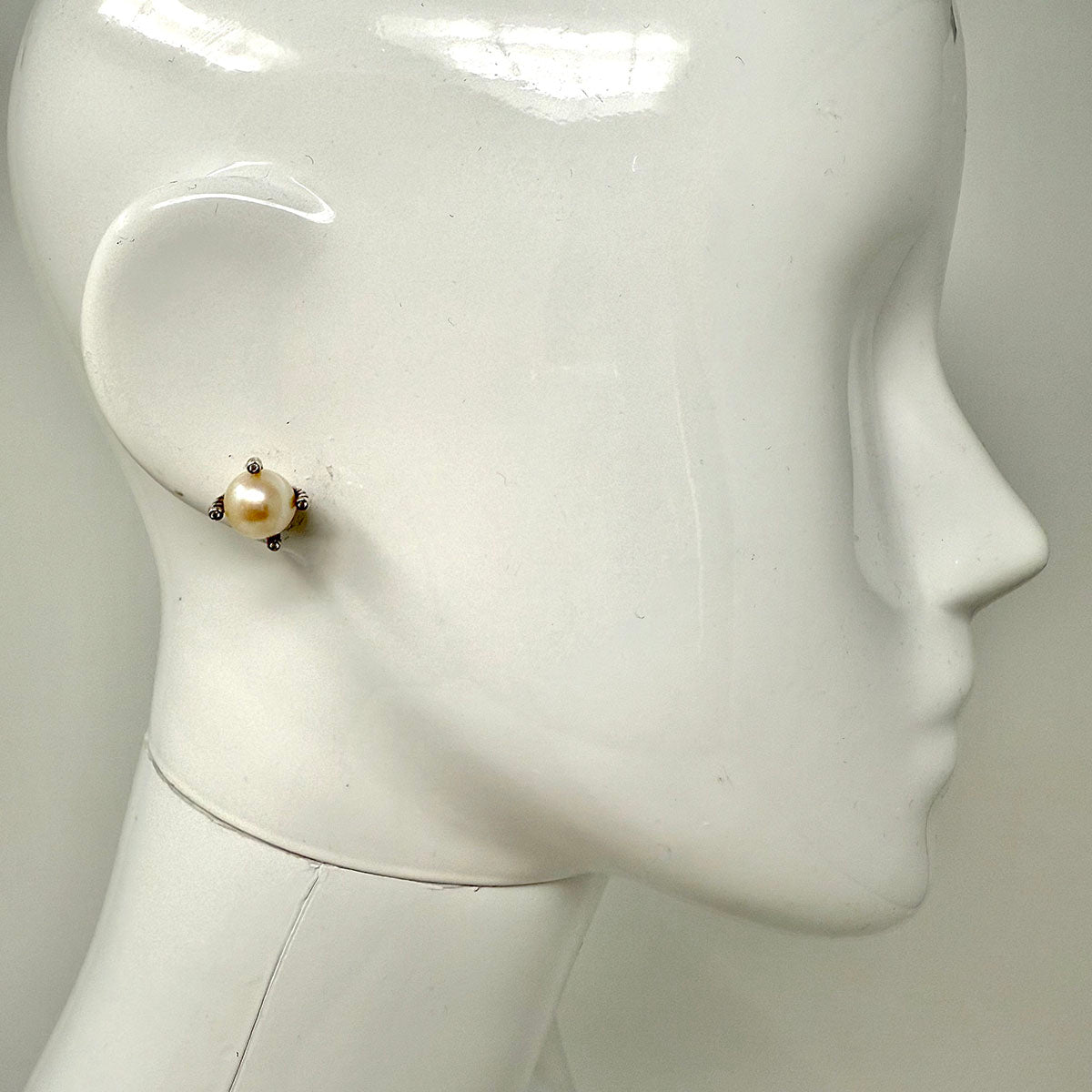 David Yurman Sterling Silver Pearl and Diamond Cable Stud Earrings
