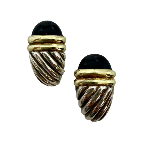 David Yurman Two-tone  Onyx Shrimp Earrings