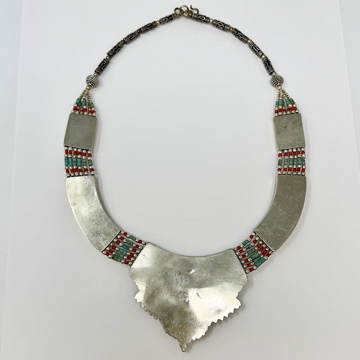 Tribal Red and Blue Inlay Silver Choker Necklace