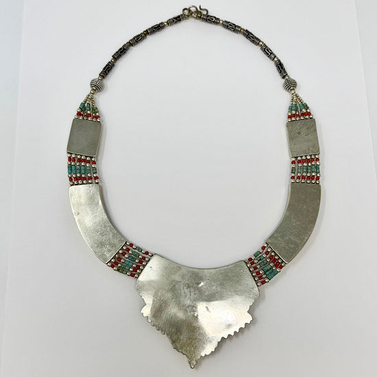 Tribal Red and Blue Inlay Silver Choker Necklace