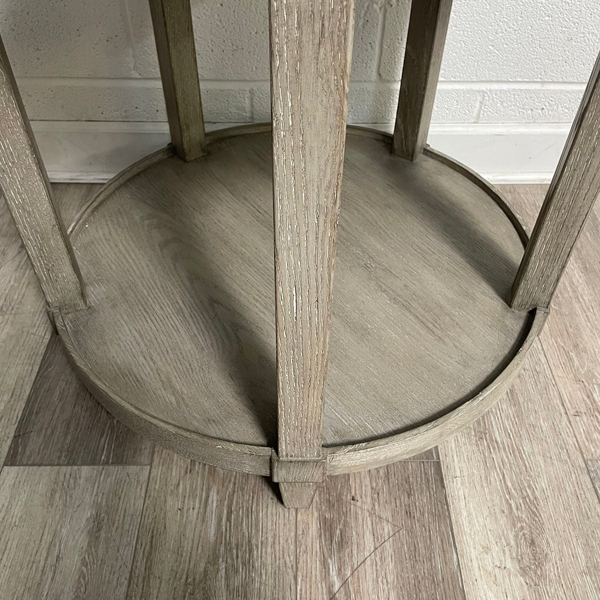 Round Wood Side Table in Weathered Gray