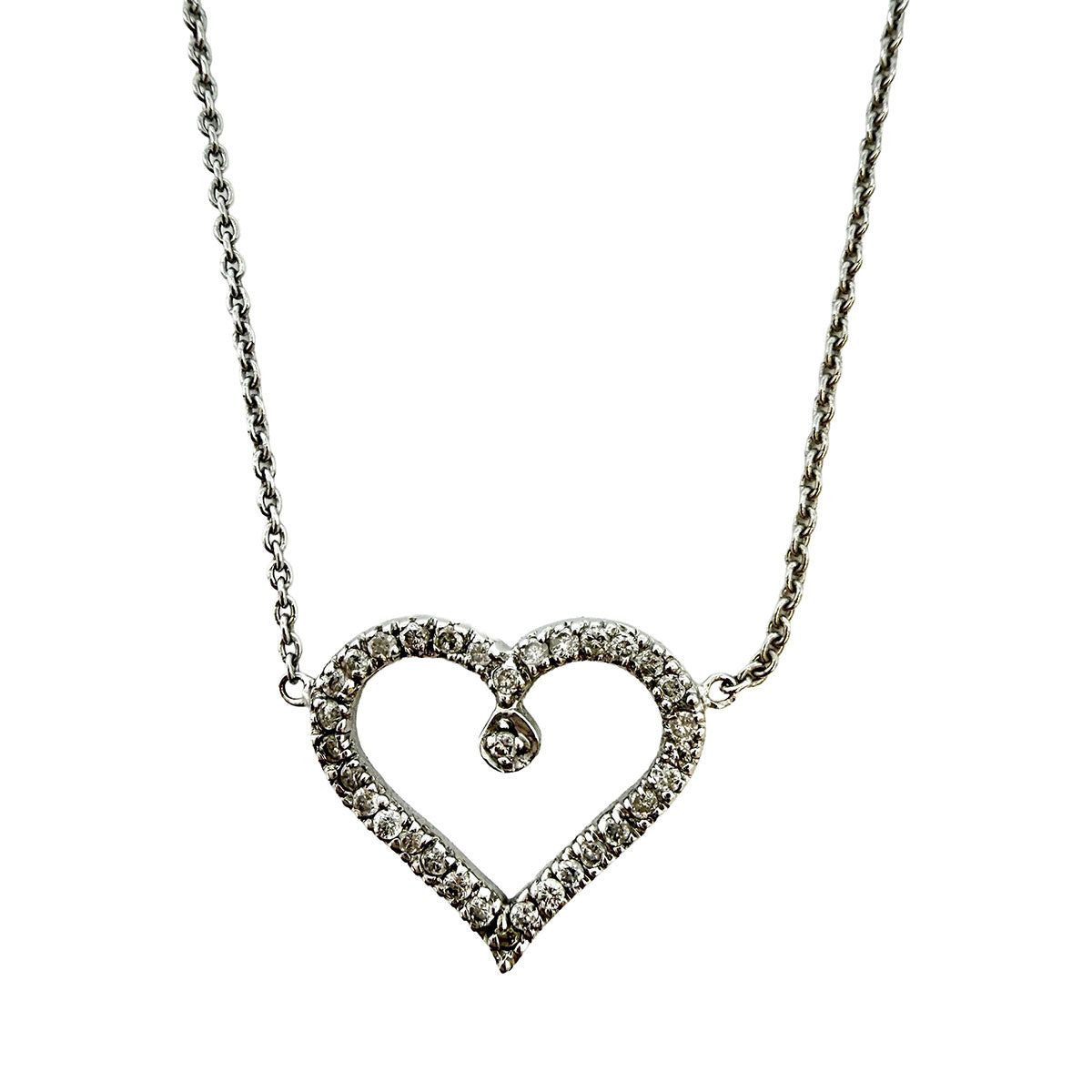 14K White Gold Necklace with Diamond Embellished Heart Pendant