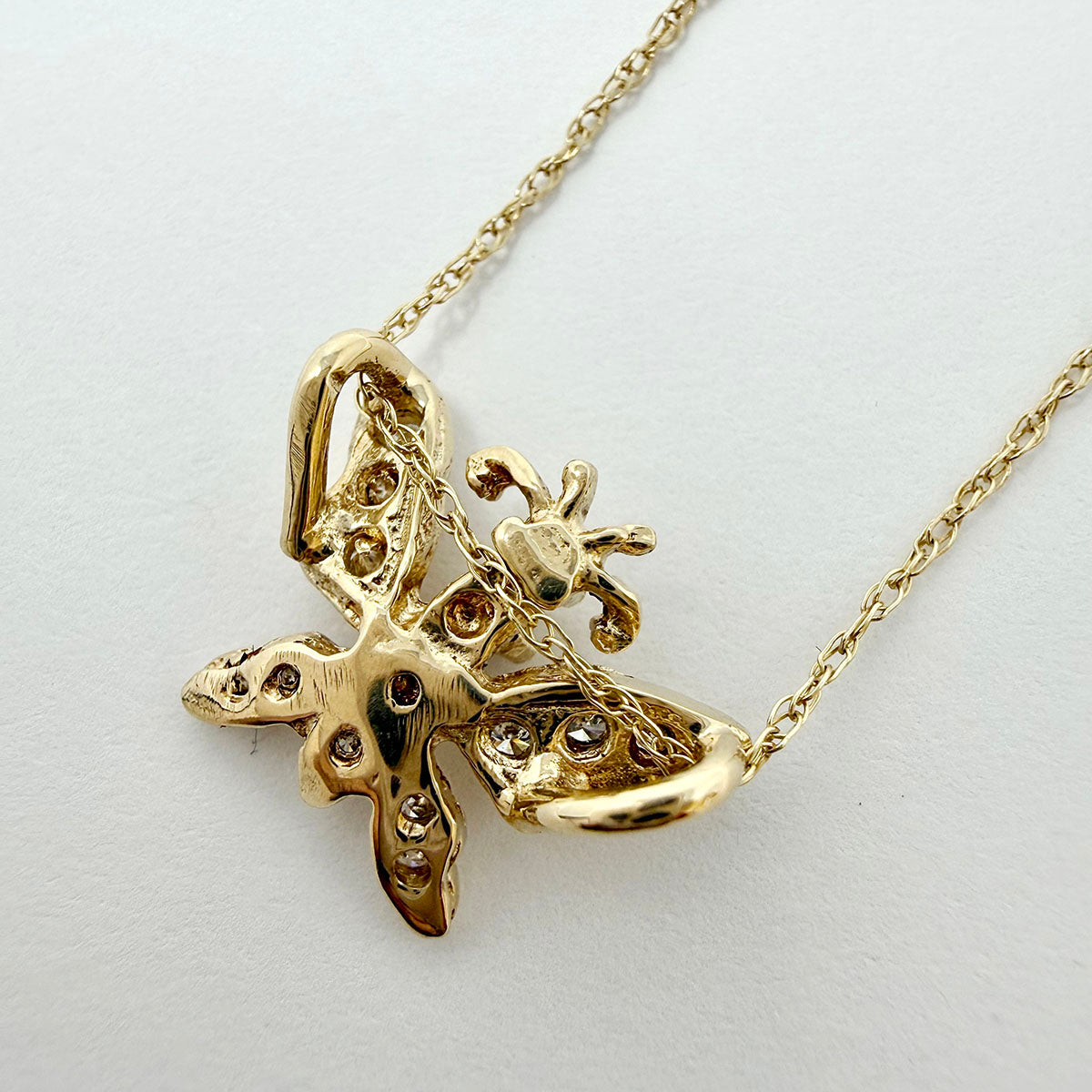 14K Gold Necklace with Diamond Embellished Butterfly Pendant