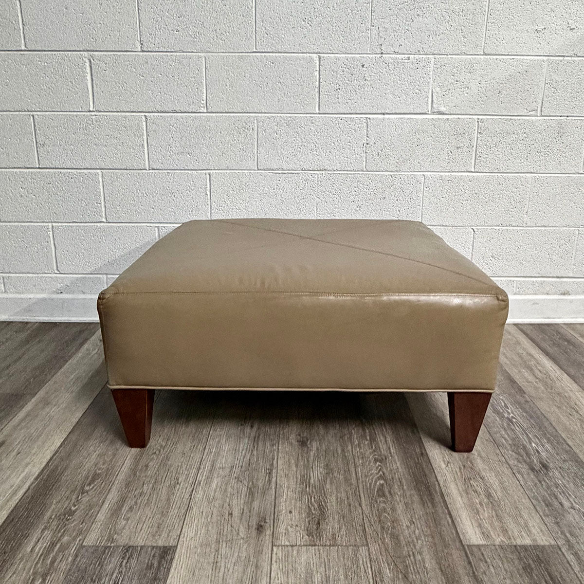 Leather Ottoman with Removable Wood Tray