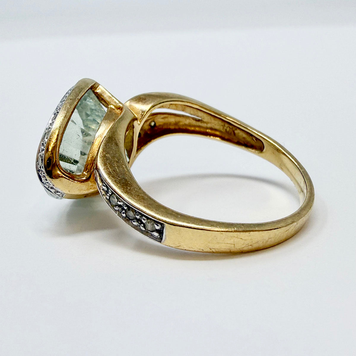 Prasiolite and Diamond Ring