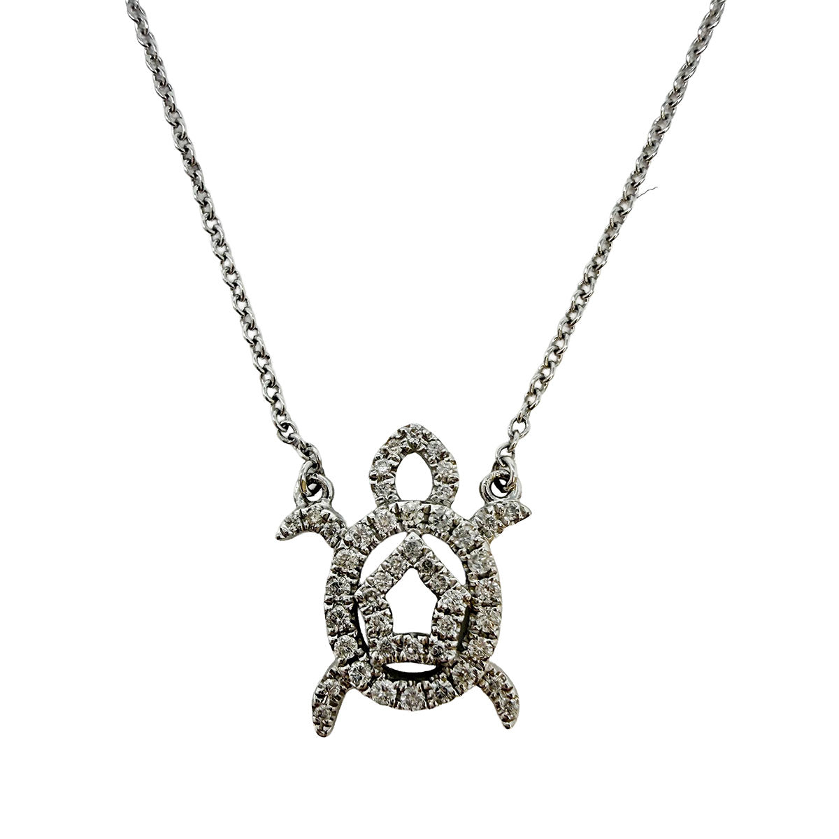 18K White Gold Necklace with Diamond Embellished Turtle Pendant