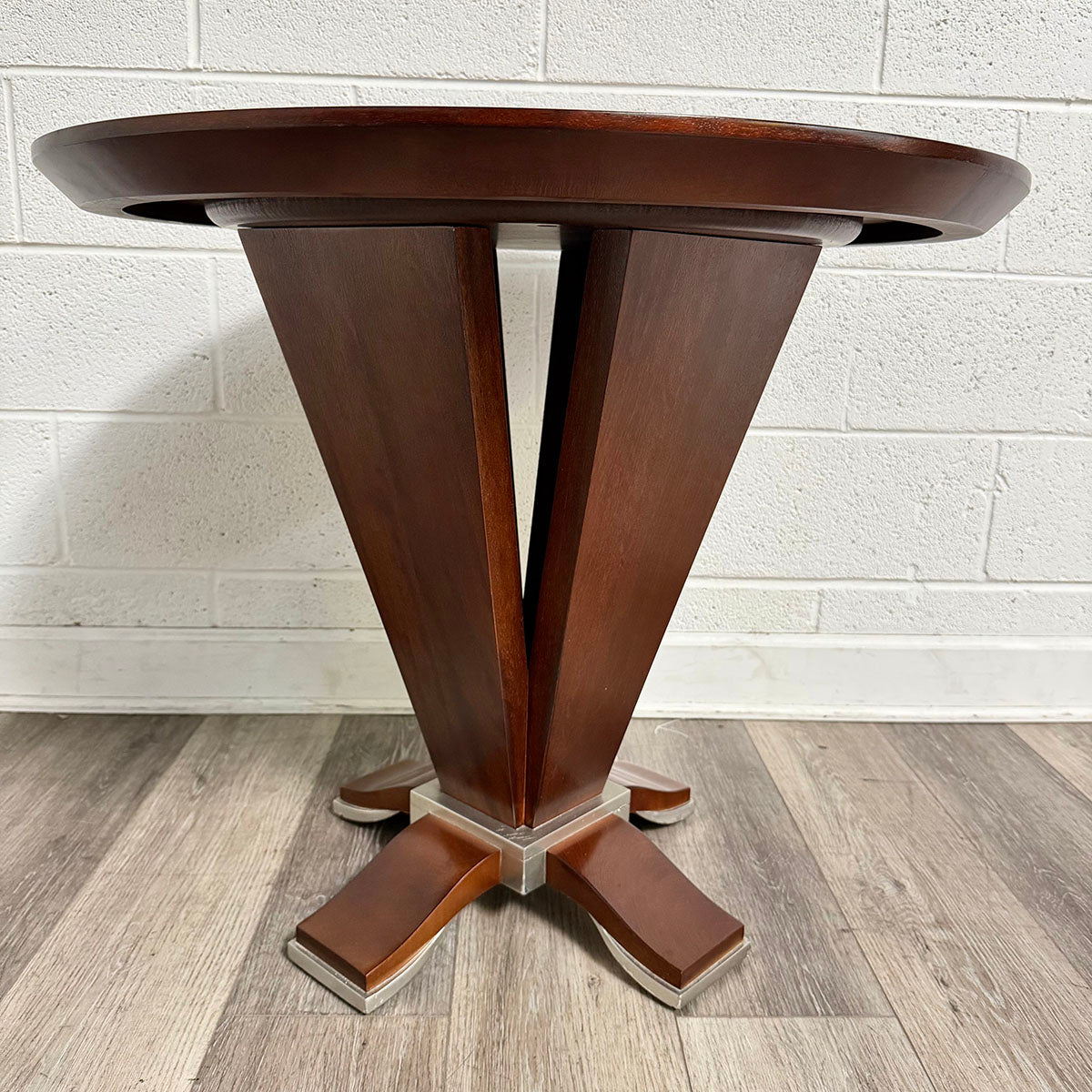 Round Pedestal End Table with Sculptural Base