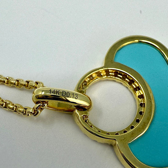 14K Gold Necklace with Turquoise Pendant with Diamond Embellishment