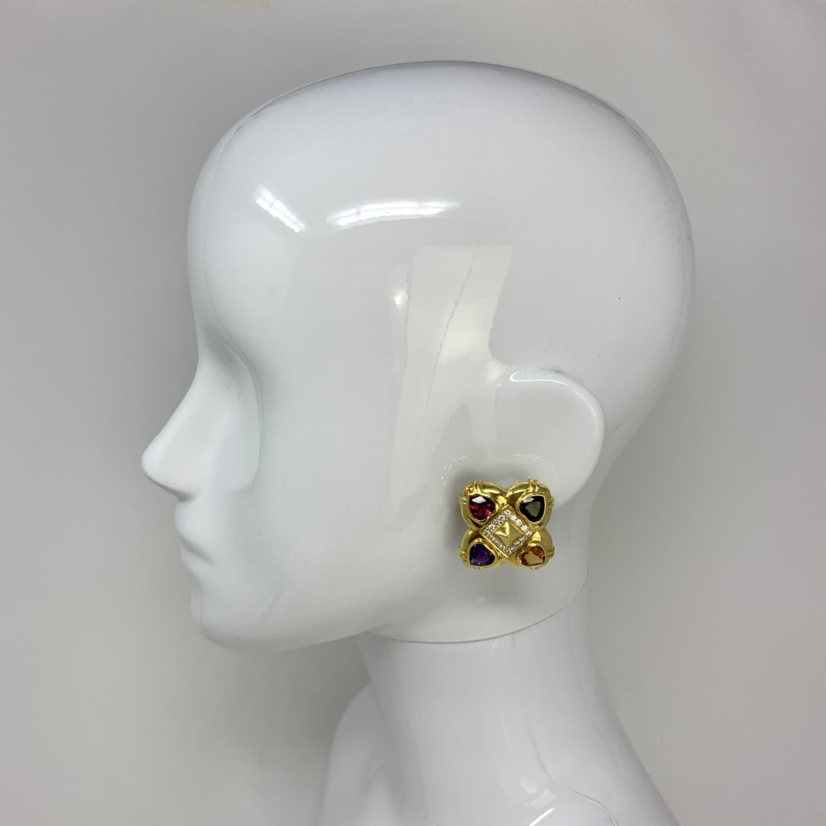 Jeffrey Stevens Earclips with Amethyst, Citrine, Rhodolite and Diamonds