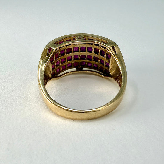 10K Gold Ring with 4 Rows of Rubies