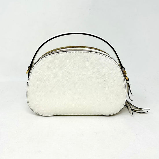Prada Enameled Metal Triangle Odette Crossbody