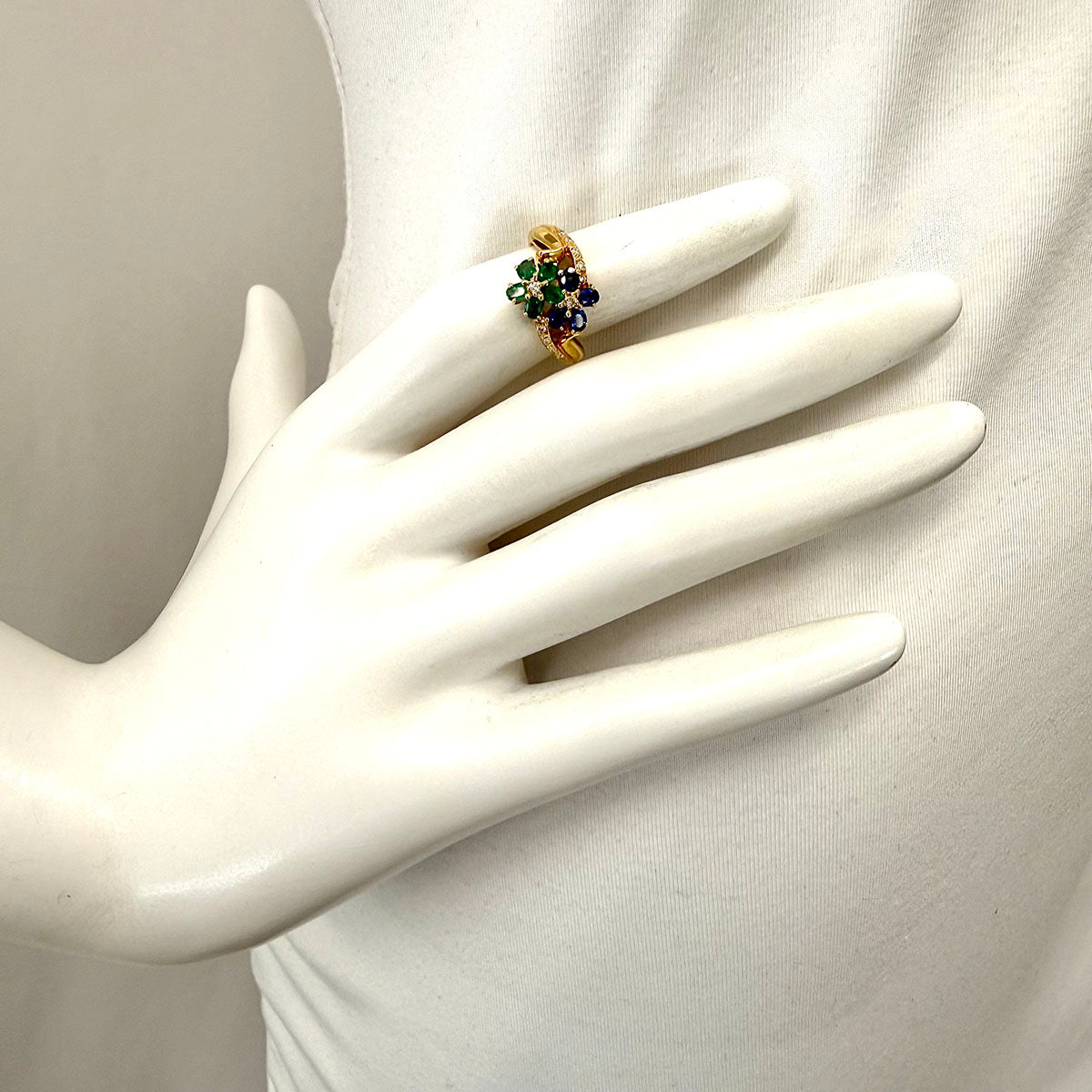 18K Gold with Emerald and Sapphire Flowers with Diamonds