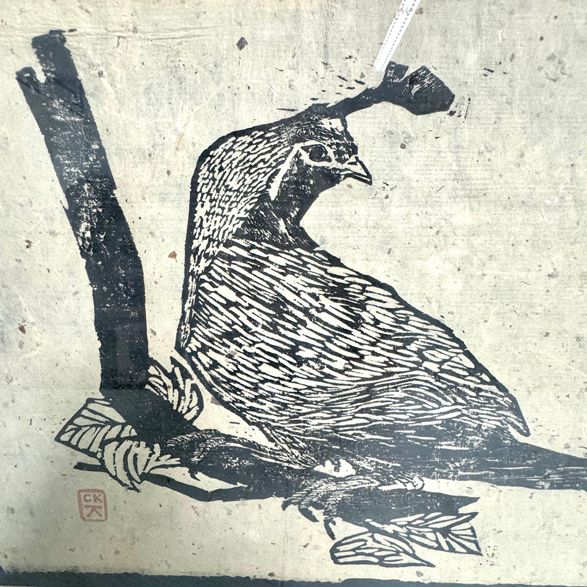 Vintage Japanese Fledgling Hawk Woodblock Print