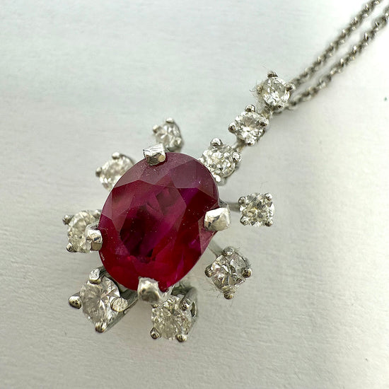 18K White Gold Necklace with Ruby and Diamond Pendant