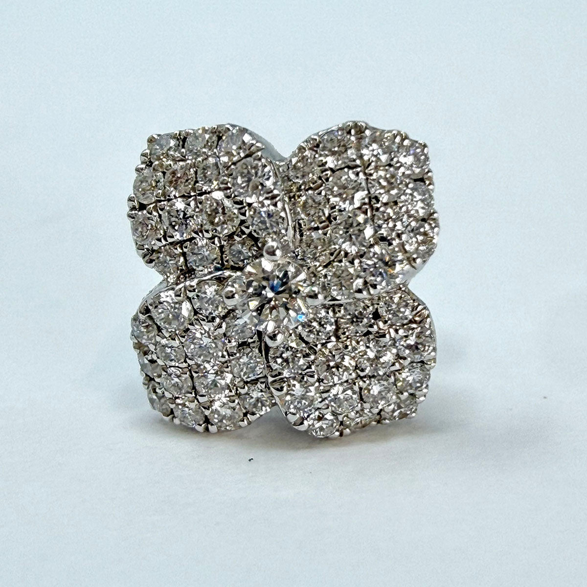 14K White Gold  Floral Pave Diamond Stud Earrings