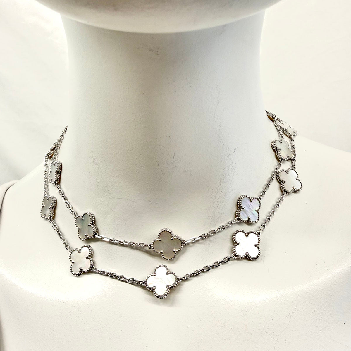Van Cleef & Arpels 18K White Gold 10 Motif Vintage Alhambra MOP Necklace