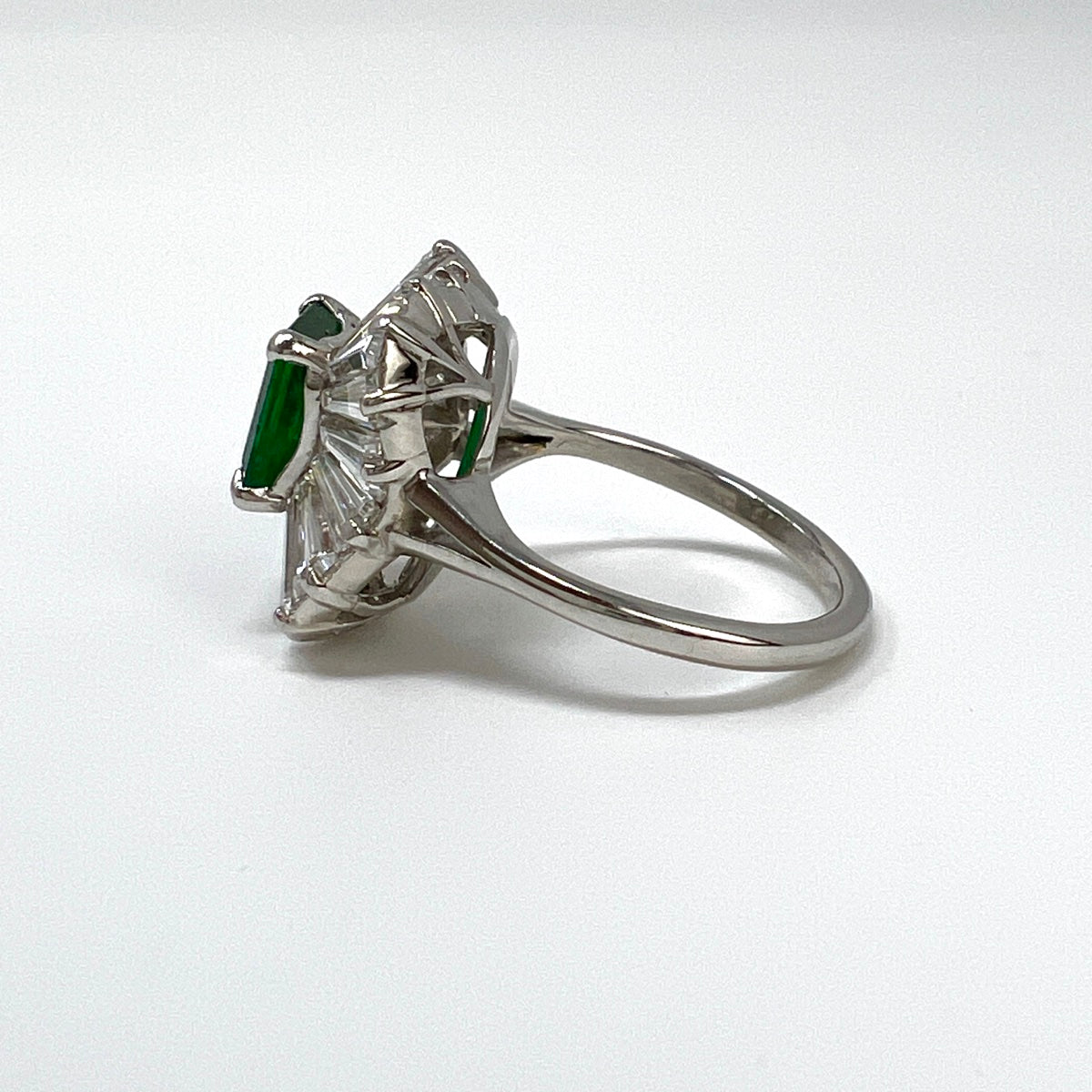 Platinum Emerald and Diamond Ballerina Design  Ring