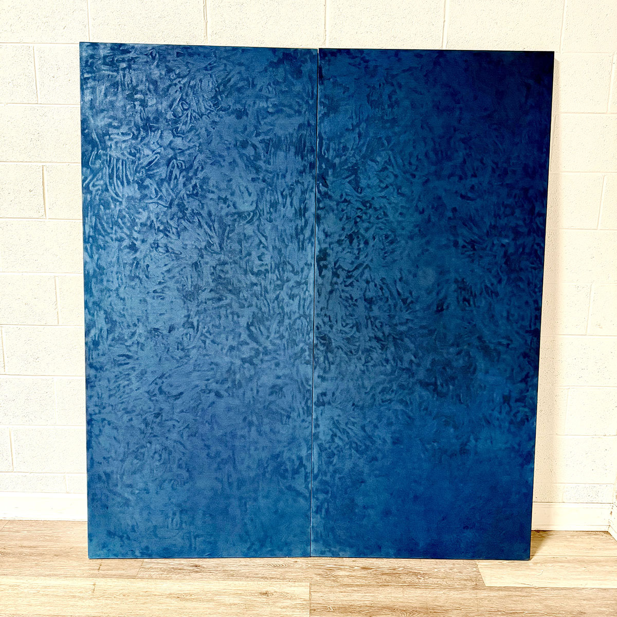 Painting diptych "Double Blue Black" signed 2 Panels