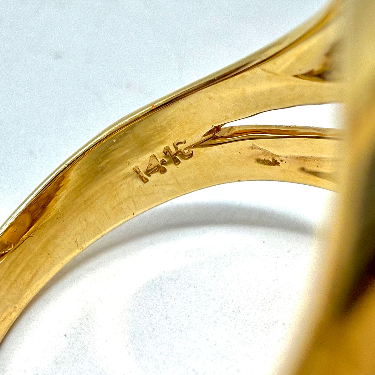 14K Yellow Gold Rudolph Friedman Ring with Elongated Pearl and 2 Diamonds