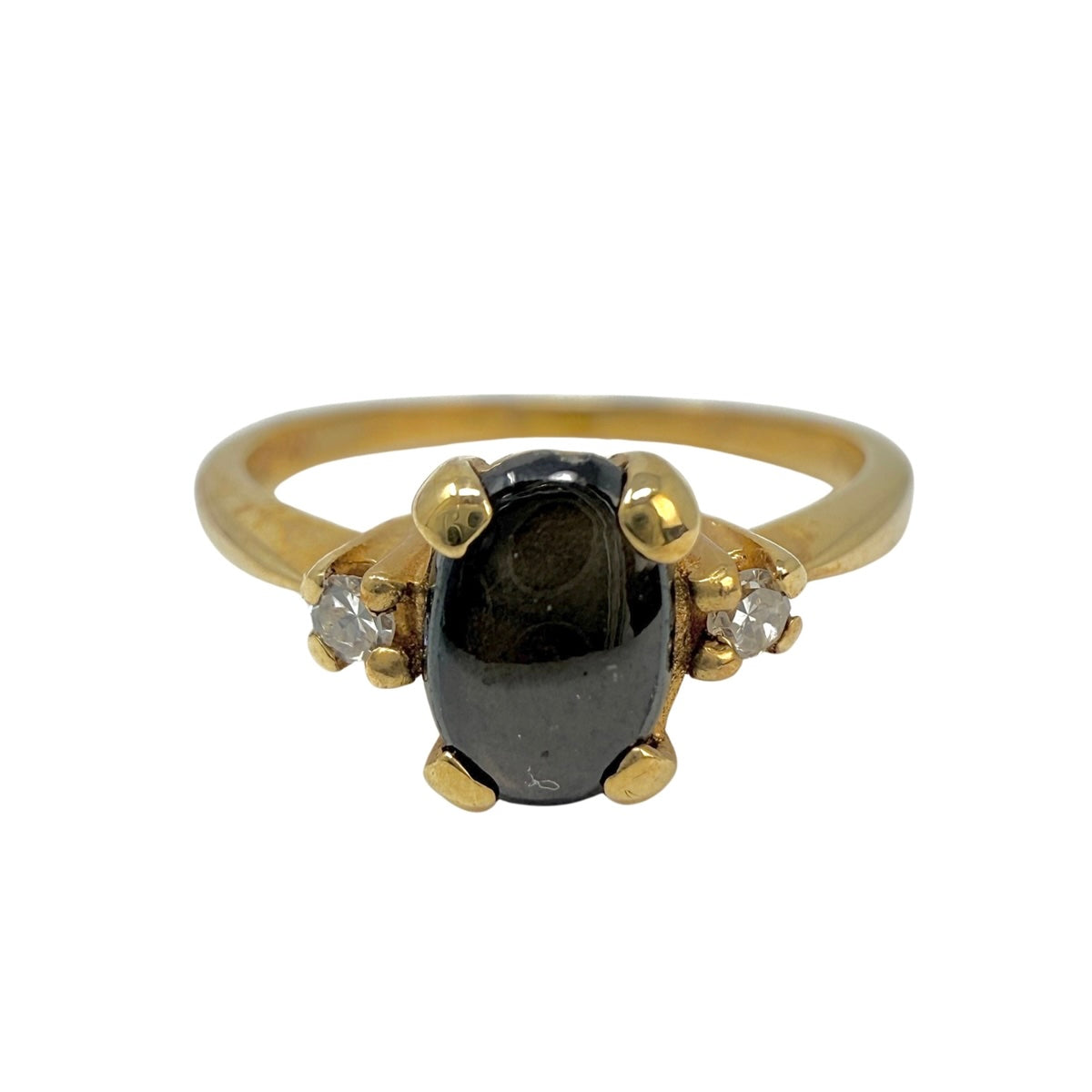 14K Gold Ring with Black Star Sapphire and Diamond