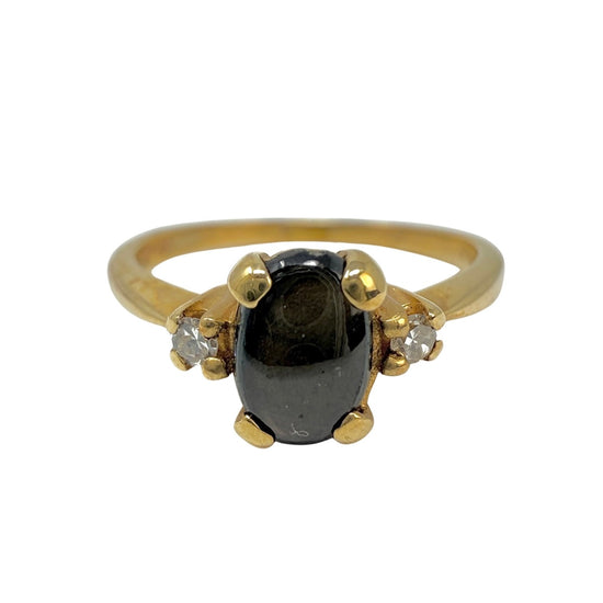 14K Gold Ring with Black Star Sapphire and Diamond